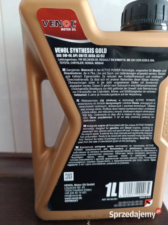 ok 07 litra Olej Silnikowy Venol Gold Synthesis