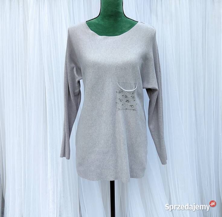 Szary luźny sweter dekolt łódka L 40 XL 42 szary/srebrny Szczecin