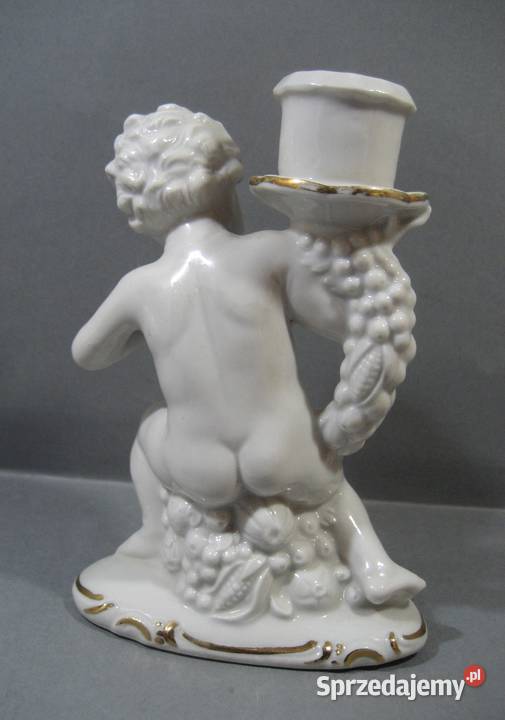 Weiss Khnert Co Figurynka Świecznik Putto Porcelana i szkło