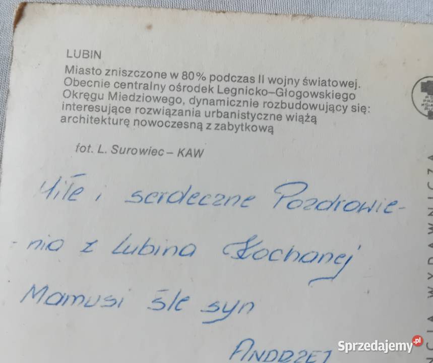 Pocztówka Lubin KAW 1979 r Koźminek