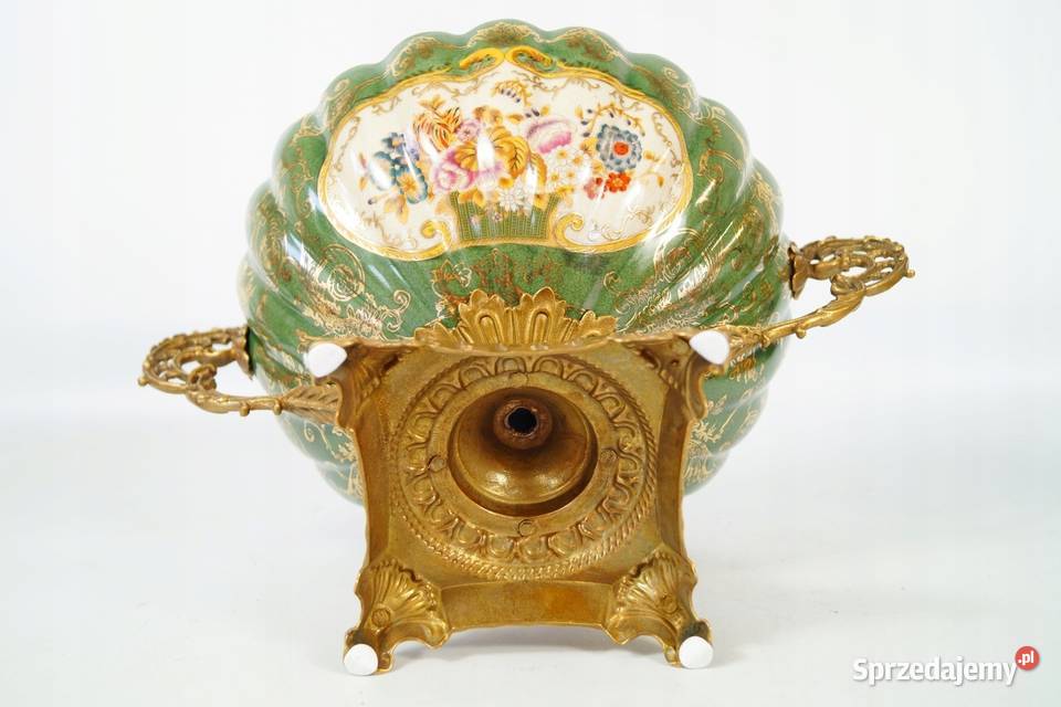 Porcelanowa patera misa okuta brązem zielona Gizałki