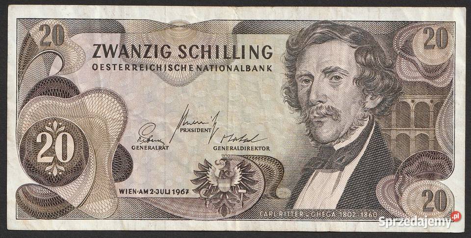 AUSTRIA 20 SCHILLING 1967 CARL RITTER N Łódź