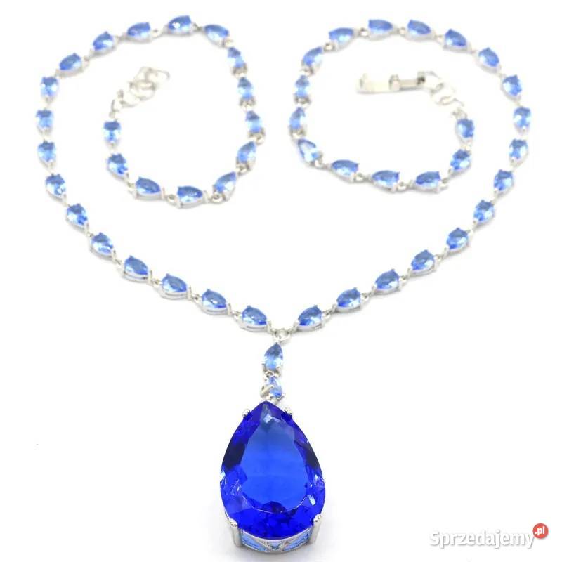 Duża kropla wody naszyjnik z tanzanitu srebrne