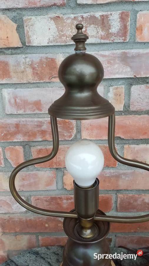 Lampka drewniana mosiężna metalowa ze szklanym Gawroniec