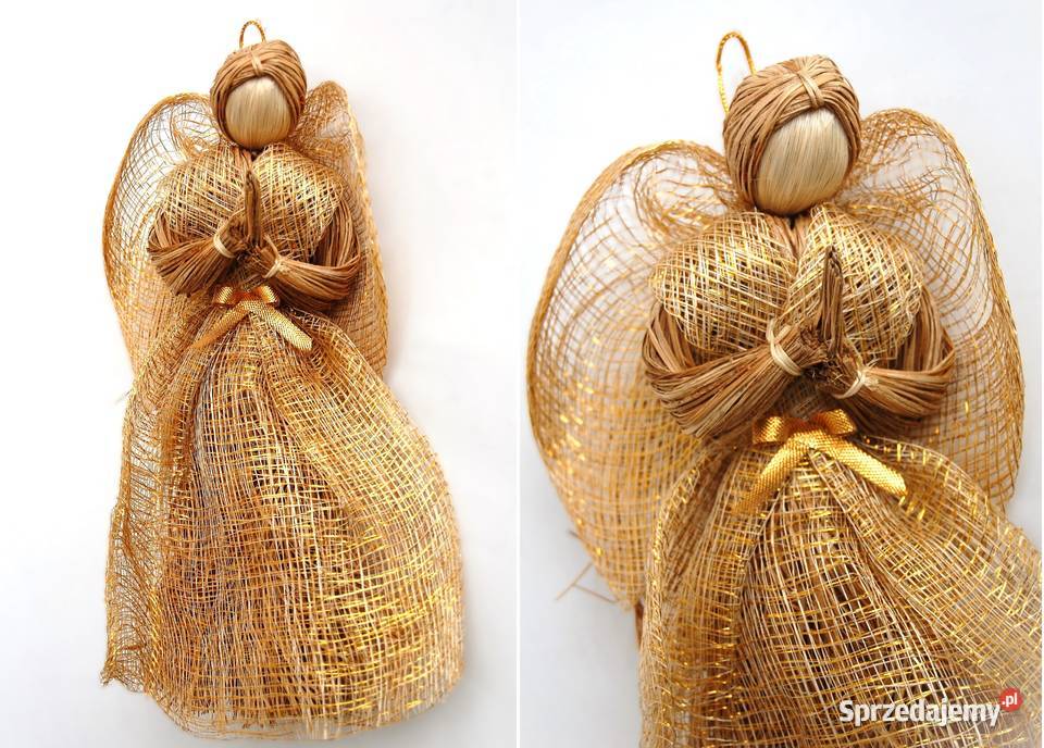 Złoty anioł ze sznurka anioł pleciony naturalna beżowy lubelskie