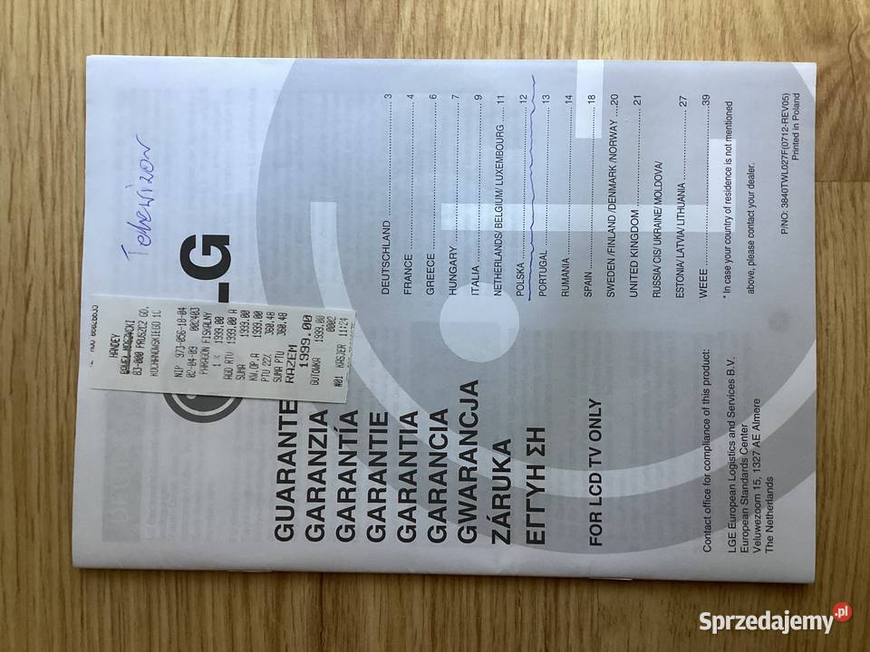 Telewizor LCD Monior Ekran 32 cale LG 32LT75 Pruszcz Gdański