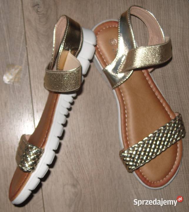 SDS NOWE sandałki złoty pleciony pasek r 3723 Obuwie