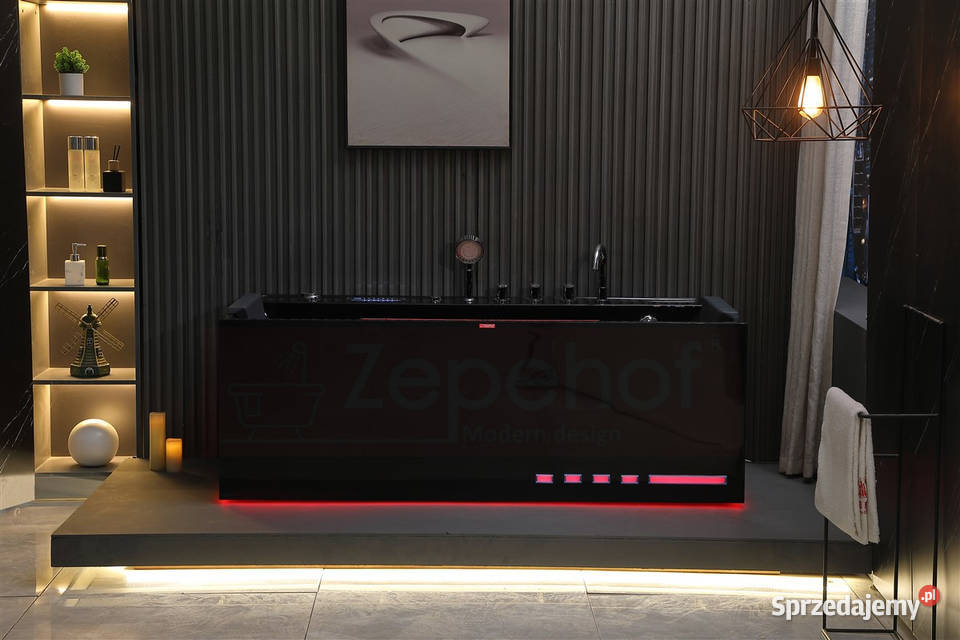 Czarna wanna z hydromasażem EBXD710 prostokątna Grabówka