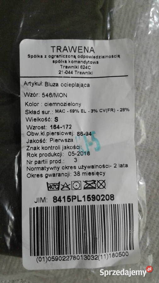 Bluza ocieplająca wojskowa nowa rozmiar S Pozostałe Ostrołęka