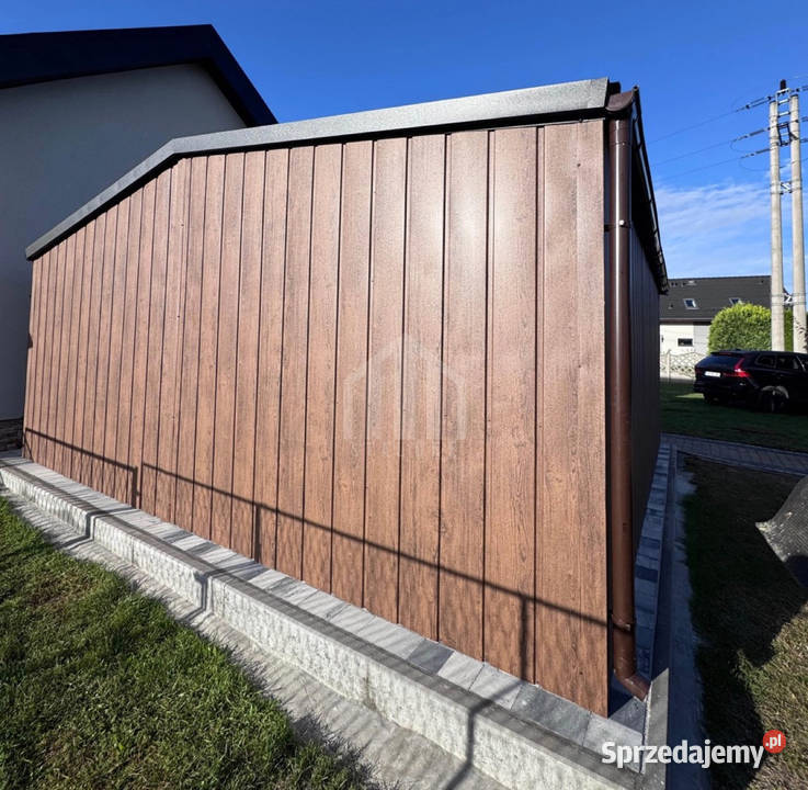 Garaż blaszany 6x6m brama uchylna drewnopodobny Żnin