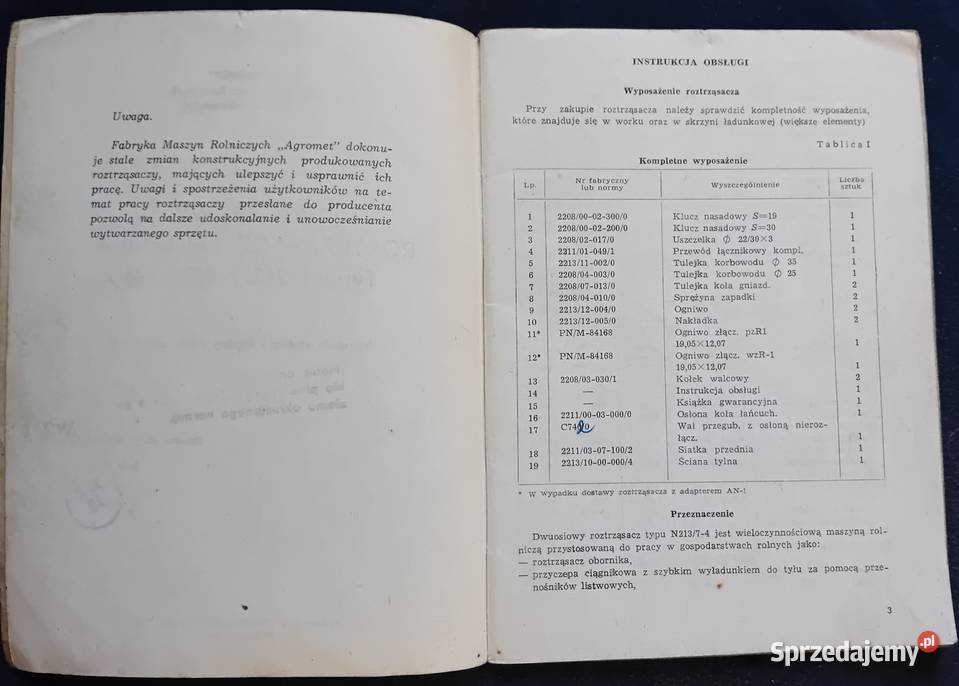 Dwuosiowy roztrząsacz obornika N21374 Inst obsł Antykwariat wielkopolskie Koźminek
