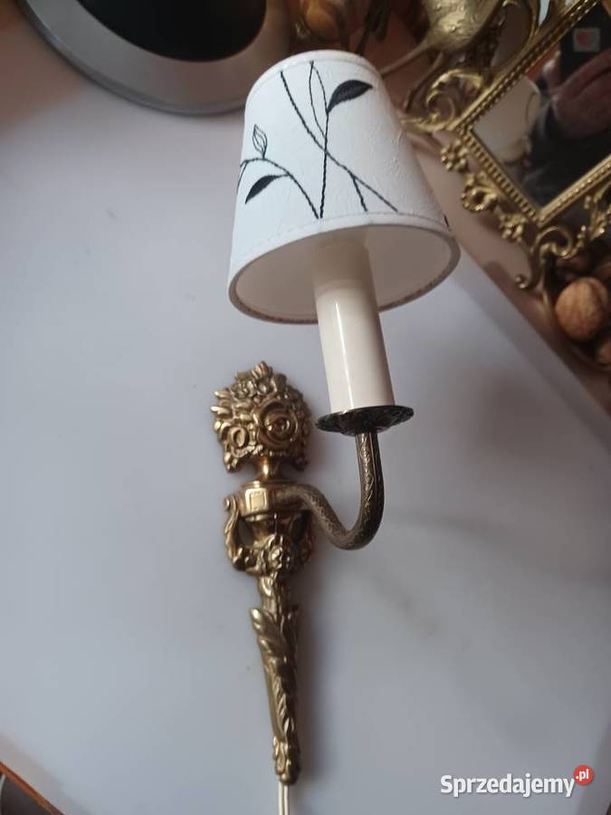Piękny kinkiet mosiężny z abażurem Poznań sprzedam