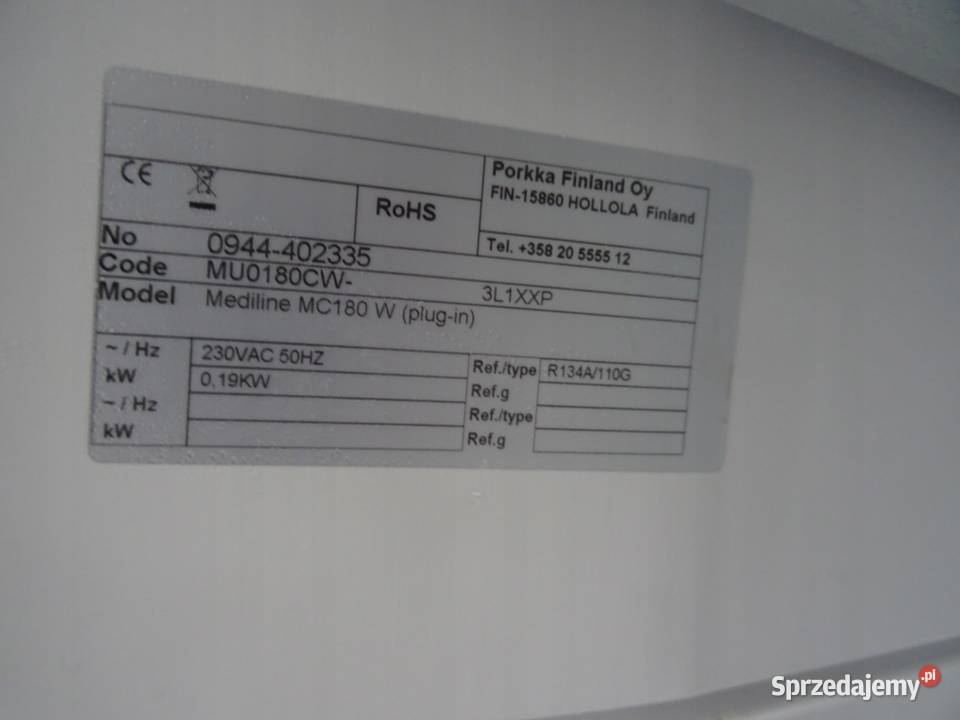 LODÓWKA CHŁODZIARKA MEDYCZNA PORKKA MC180 W