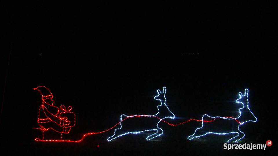 Mikołaj na saniach z 2 Reniferami OZDOBA ŚWIĄTECZNA LED 2D