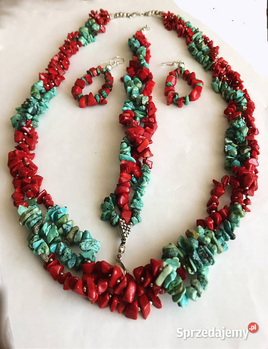 Naszyjnik z naturalnego korala i turkusu Łomża