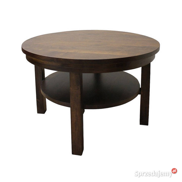 Okrągły stolik kawowy z drewna z półką