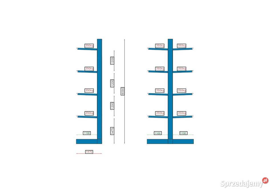 Regał magazynowy wspornikowy dłużyce H600 sprzedam