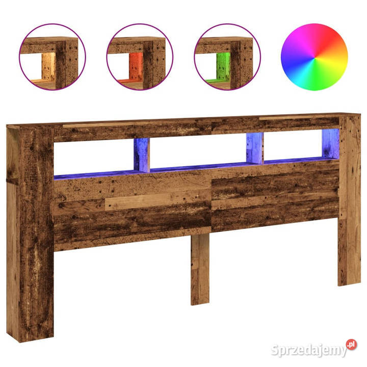 Wezgłowie łóżka z LED stare drewno 220x185x1035