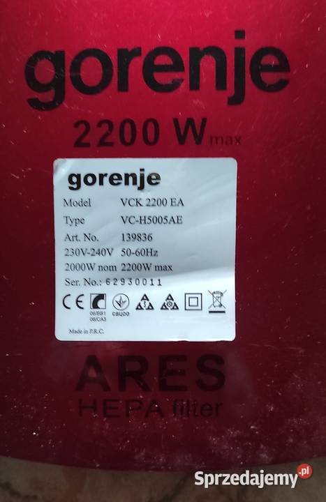 Sinik odkurzacza Gorenje Nekla