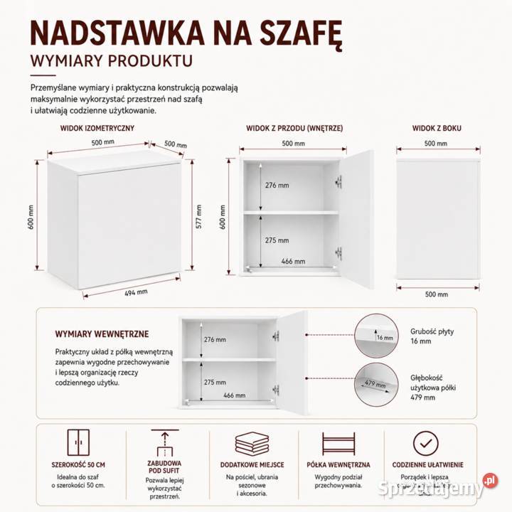 Szafa z Nadstawką SD50 Drzwi Półki BIEL MAT Do