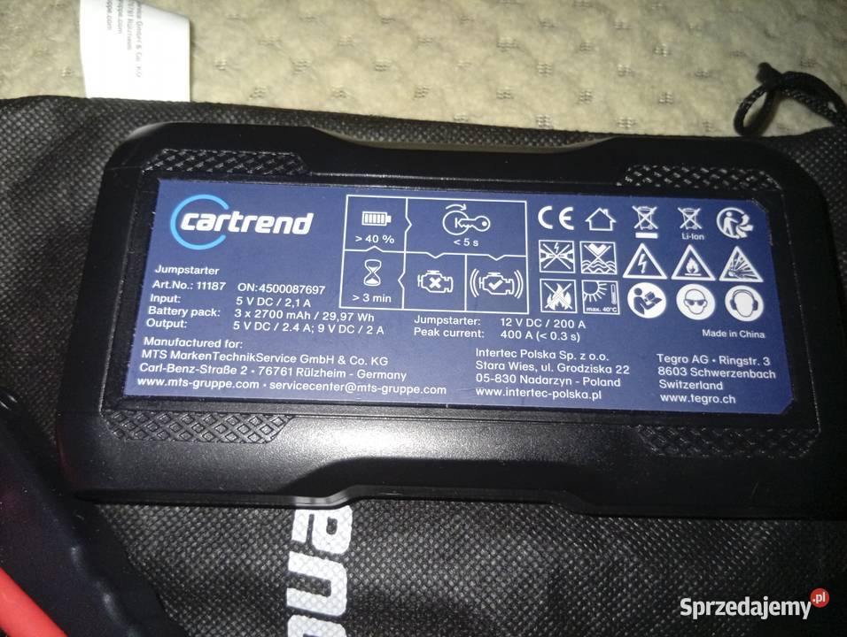 Cartrend Jumpstarter 12V 200A 8000 mAh NOWY Wińsko