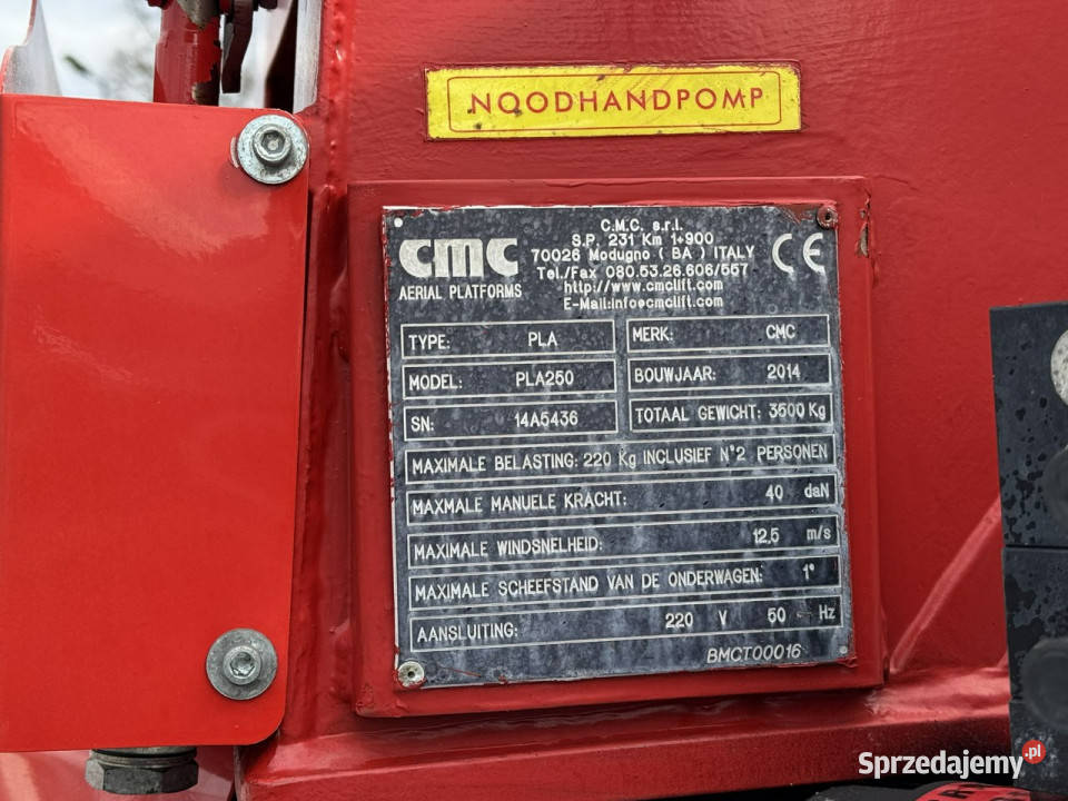 Nissan Cabstar Podnośnik Koszowy 25m CMC PLA 250 Widełki