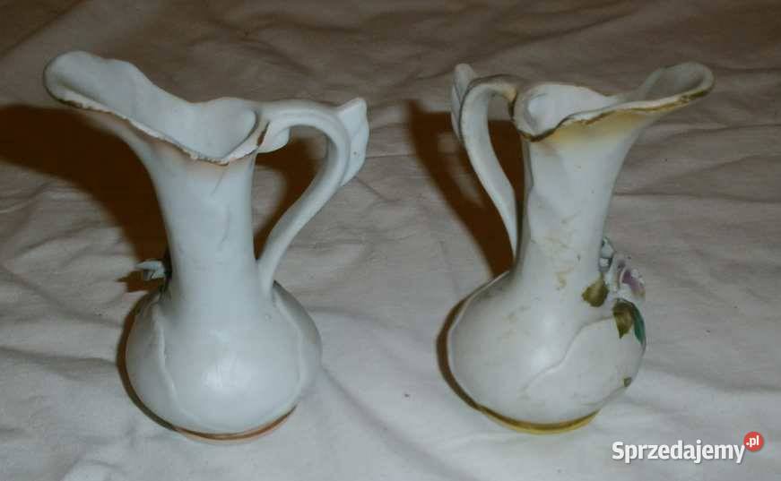 2 Białe Dzbanki Wazoniki Porcelanowe z Kwiatkami Porcelana i szkło Kraków