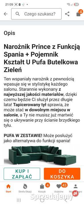 Narożnik z funkcją spania i pufą śląskie Częstochowa