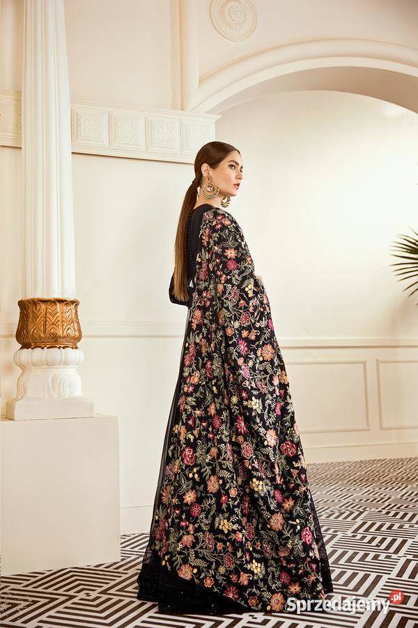 Nowa czarna suknia S 36 M 38 szyfon haft maxi