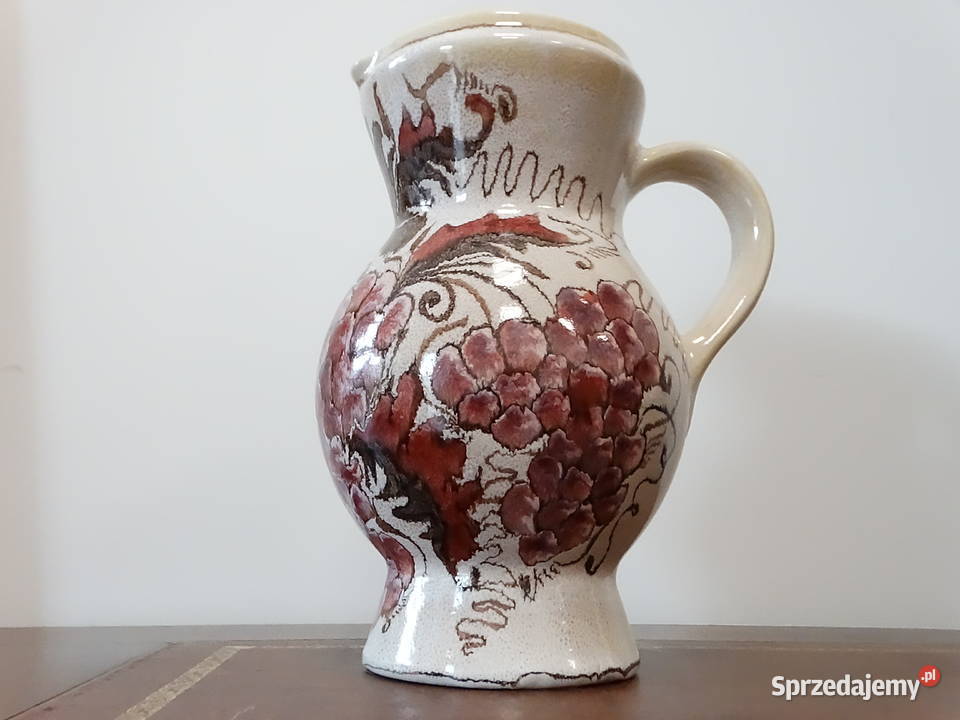 Stylowy ceramiczny dzbanek wazon vintage motyw Biłgoraj