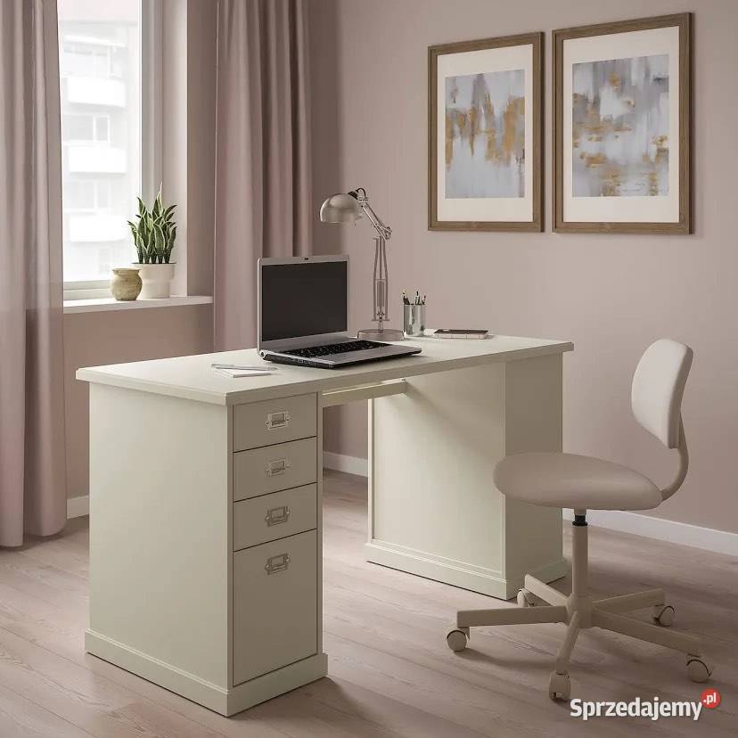 Biurko z Ikea Vebjrn beżowe 140x60 4 szuflady i Warszawa