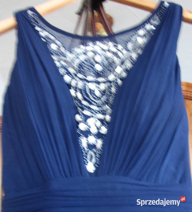 Suknia wieczorowa elegancka długa granatowa na pomorskie