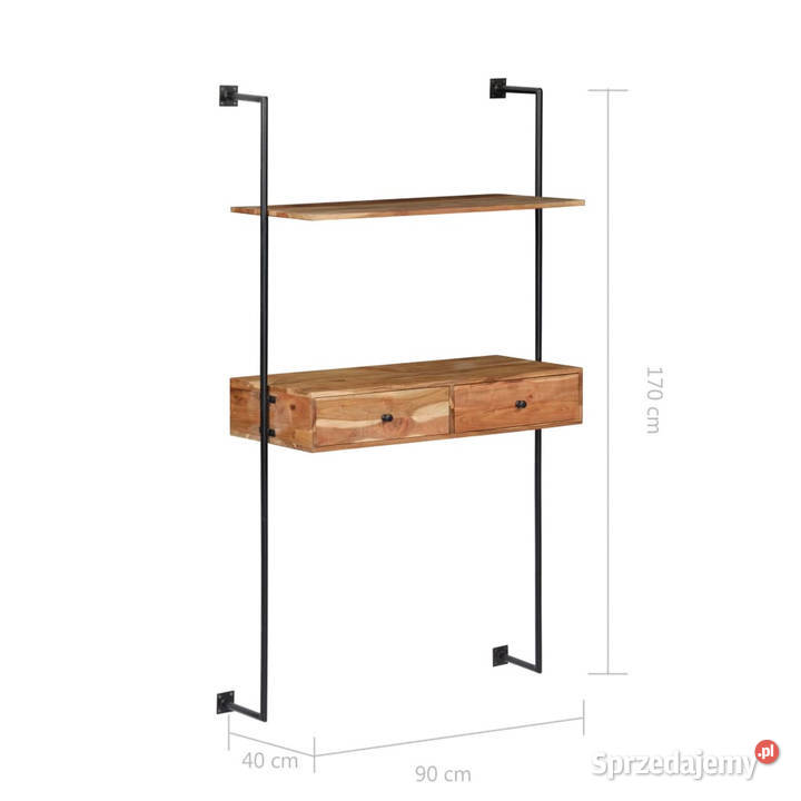 Biurko ścienne 90 x 40 x 170 lite drewno Półki Warszawa