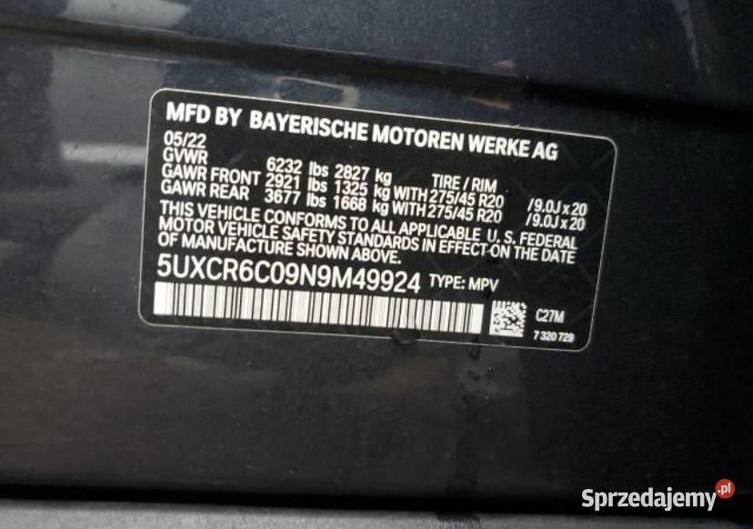 BMW X5 XDRIVE40I 2022 Tarnowo Podgórne