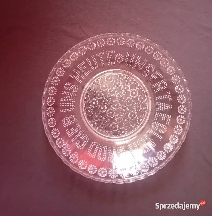 Talerz do chleba z inskrypcją z modlitwy von Porcelana i szkło wielkopolskie Koźminek