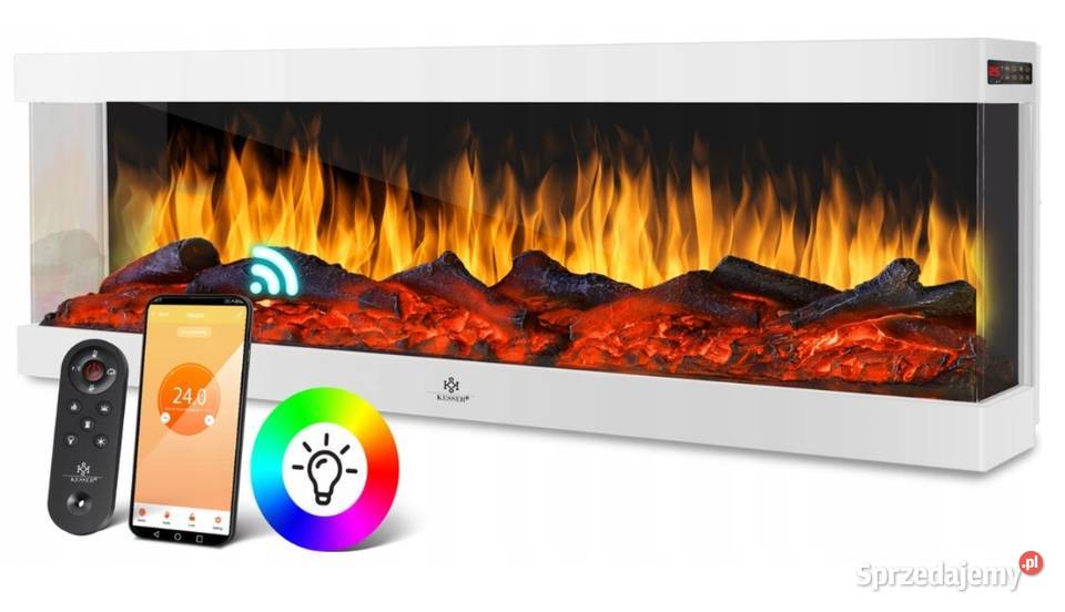 KOMINEK ELEKTRYCZNY LED 3D ŚCIENNY 1800W APP