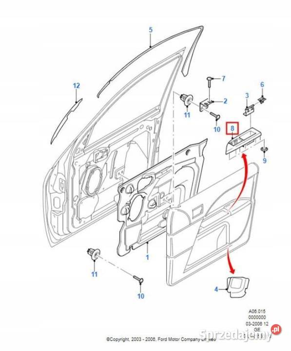 RAMKA PANELU SZYB PRAWY PRZÓD FORD MONDEO 0007 osobowe