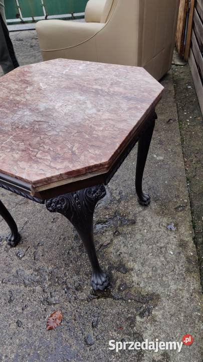 Stolik drewniany chppendale blat marmurowy Warszawa sprzedam