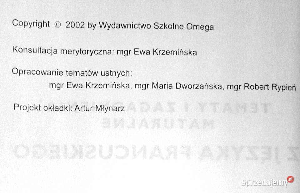 Język francuski Tematy i zagadnienia maturalne Rok wydania 2002 Chełm