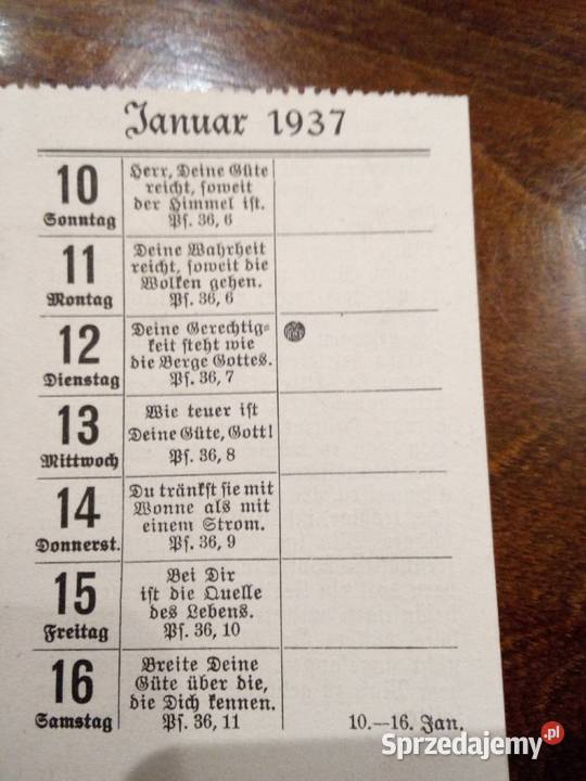 Stare niemieckie kartki z kalendarza Częstochowa