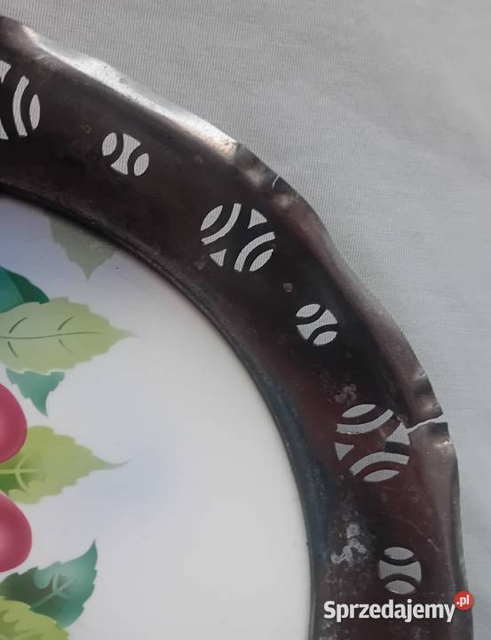 Ceramiczna patera art deco z cynowym niklowanym Koźminek
