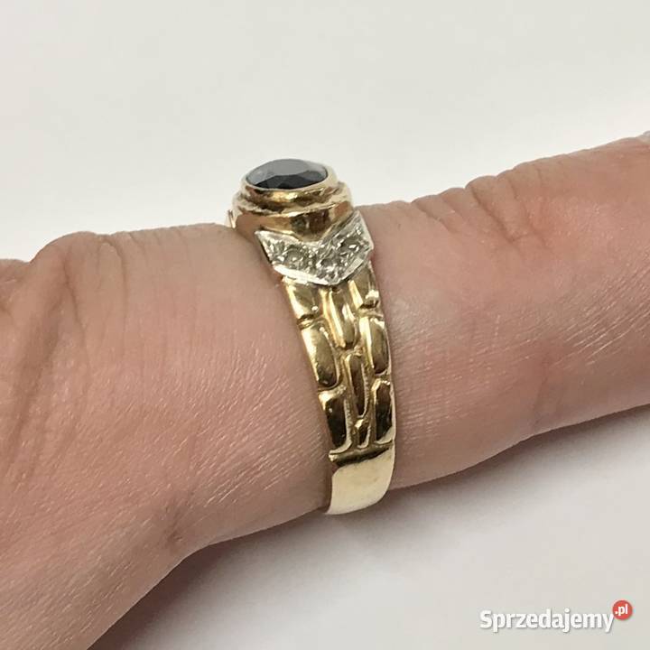 Złoty PIERŚCIONEK 14K cudny SZAFIR cyrkonie r 16 mazowieckie Warszawa