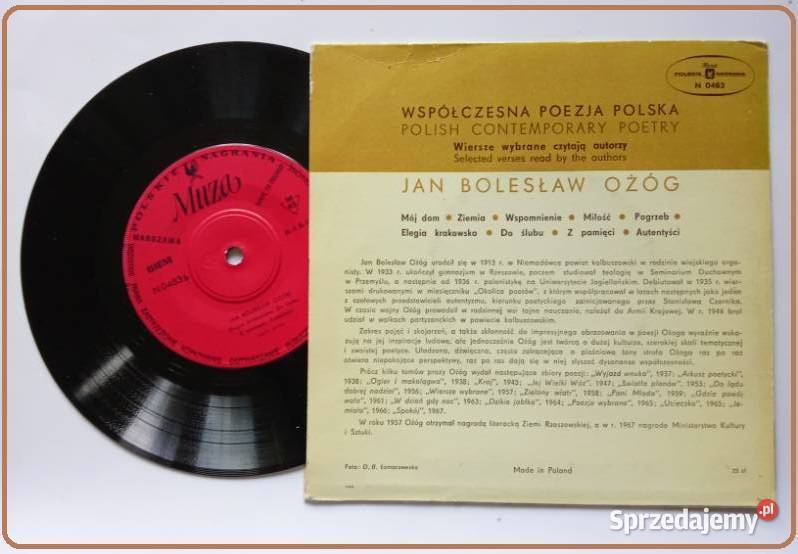 Jan Bolesław Ożóg Wiersze wybrane czyta płyta winylowa Płyty i kasety Łódź