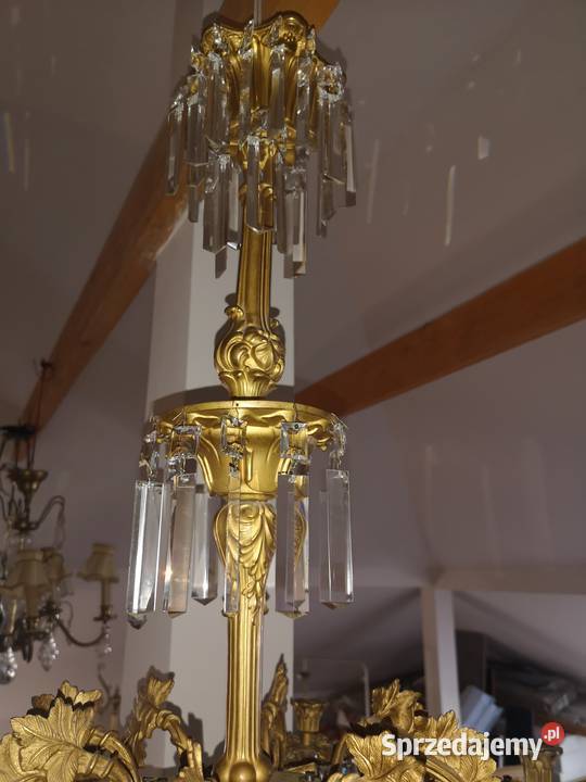 Żyrandol pozłacany na 8 świec Antyki Gdańsk