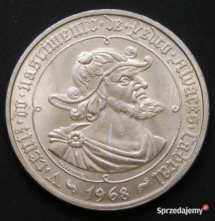 PORTUGALIA 50 ESCUDOS 1968 CABRAL SREBRO Numizmatyka Łódź