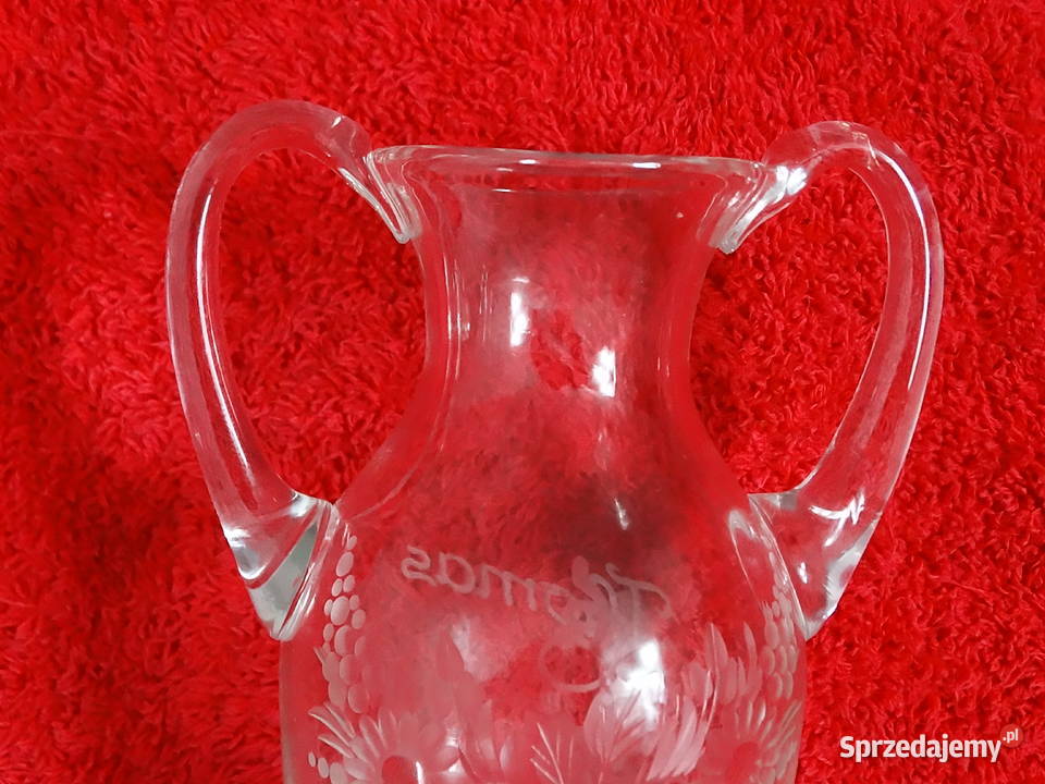 Elegancki Szklany Wazonik Amfora z Grawerem Biłgoraj