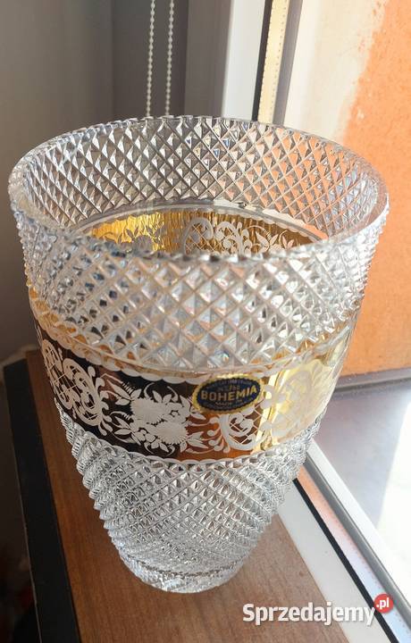 Piękny wazon kryształowy Bohemia Wrocław