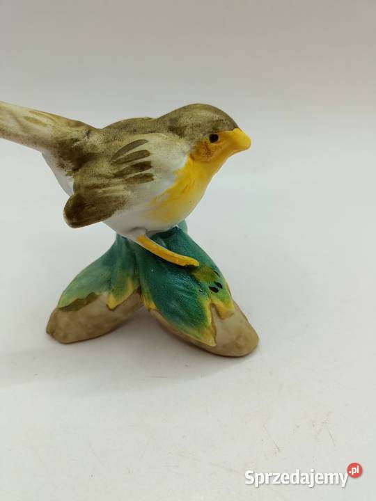 Ptak figurka ceramiczna żółto brązowa Zamość