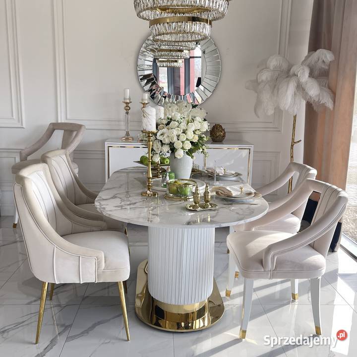 STÓŁ ROYAL Glamour Designerski Biały Złoty Warszawa