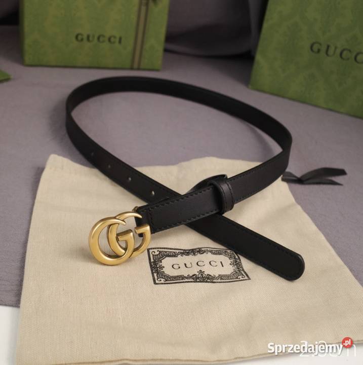 Pasek Gucci skóra czarny skórzany złota klamra 2 Kraków